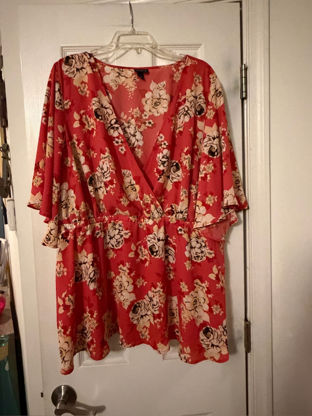 Torrid Coral Floral Wrap Tunic Top